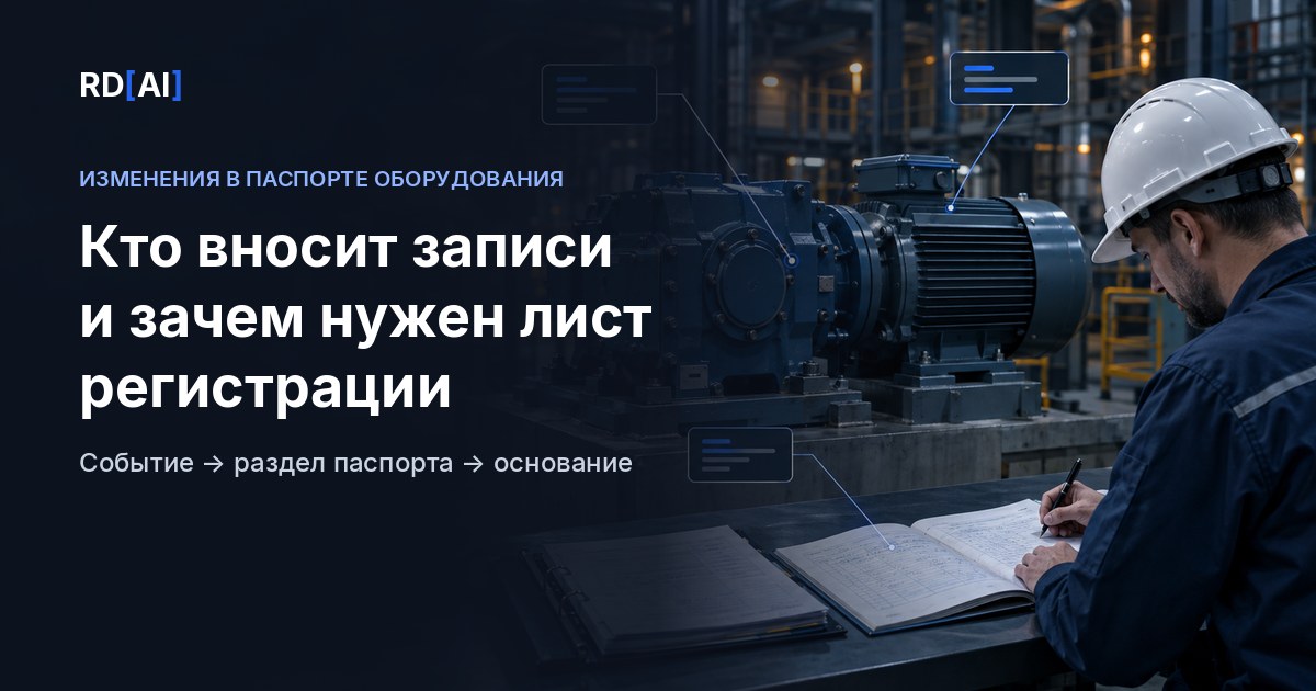 Изменения в паспорте оборудования: событие, раздел паспорта и основание записи